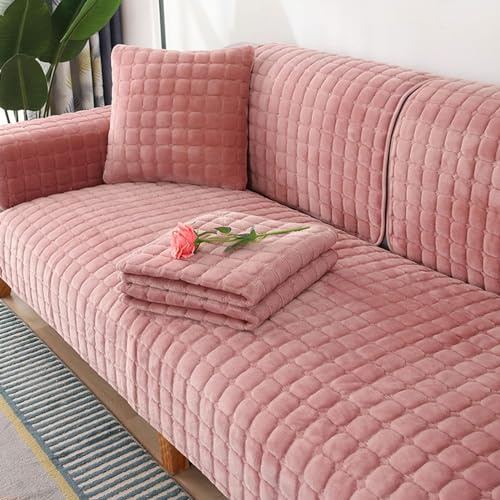 LHKXKKXX Samt Sofabezug 1 2 3 4 Sitzer, Sofaschoner Antirutsch Sofa Cover l Shape, Sofa bezug Set Sofa überzug Ecksofa Couch überwurf sofaüberwurf, Sofa überwurf Couch überzug L Form,Rosa,70x180cm