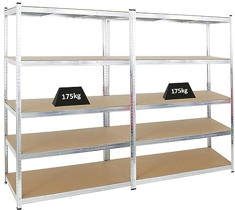 PROREGAL Mega Deal 2X Kellerregal Gorilla | HxBxT 180x120x60cm | Fachlast 175kg | Verzinkt | Garagenregal Schwerlastregal Werkstattregal Lagerregal Steckregal
