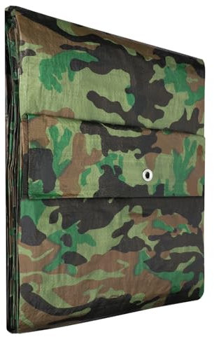 KOTARBAU® Lona de protección reforzada, 6 x 6 m, color camuflaje, 80 g/m2, con ojales, lona de protección reforzada, impermeable, resistente a desgarros, lona industrial o para construcción, para