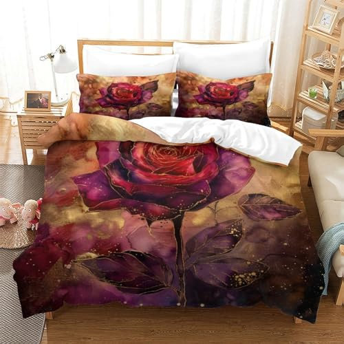 SkyClouf Vintage Roses Three-dimensional Printing Bedding Bedroom Set Roses Quilt Cover Ultra-fine Fiber Encased with Zipper Soft And Easy to Maintain Single（140x200cm）
