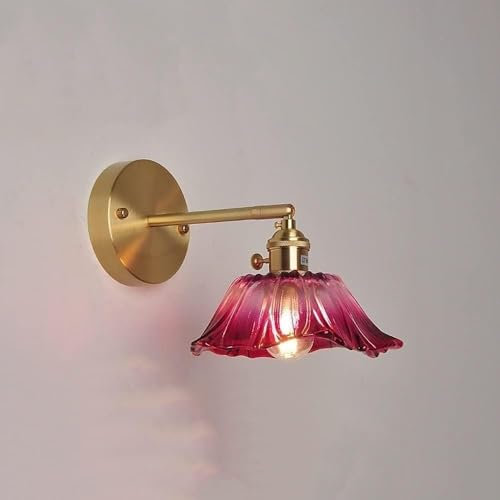 ZHFZKKL Applique Murale Vintage en Laiton avec Abat-Jour en Forme de Fleur Rose du Milieu du siècle, Applique Murale Nordique Moderne en Verre Transparent Violet pour Salon, Chambre de Fille, Chevet,