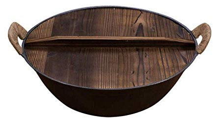 Wok/sartén de Hierro Fundido Antiadherente con Tapa Olla de Hierro Fundido Binaural Antideslizante Stay-Cool Mango de Madera Estufa de Gas A-36 (A 40)