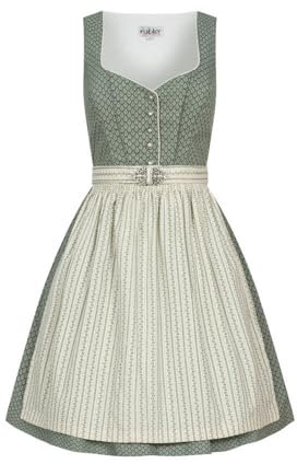 Nübler Dirndl midi Damen - 2 teilig inkl. Kleid und Dirndl Schürze, Rocklänge 70cm - Moderne bayrische Tracht, Fredericke Salbei, Größe:38