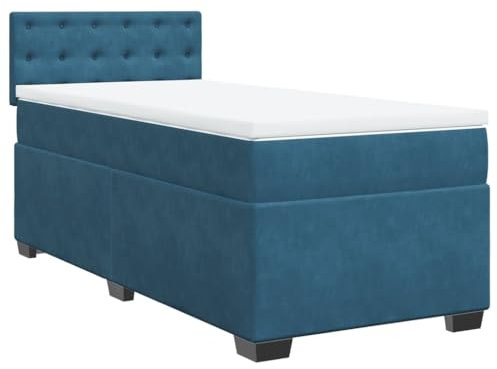 vidaXL Boxspringbett, Polsterbett Bett mit Matratze LED, Bettgestell mit Kopfteil Lattenrost, Einzelbett für Schlafzimmer, Blau 80x200cm Samt