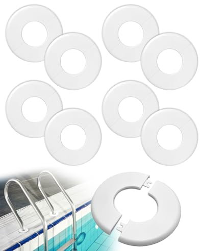 OWMOSYX Runde Rosettenplatte, ABS, Sanitär-Abdeckplatten, Wand-geteilter Flansch, selbstklebendes Klebeband, Schwimmbadleiter-Abdeckung für 4,8 cm Innendurchmesser Rohr, 8 Stück