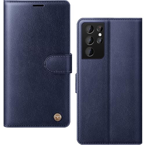 AIMOYU for Samsung Galaxy S21 Ultra Case, Flip Wallet Leather Phone Cover with [4 Card Slots] [Kickstand] [RFID Blocking] Magnetic Protective Shockproof Cover for Samsung S21 Ultra Case - Blue