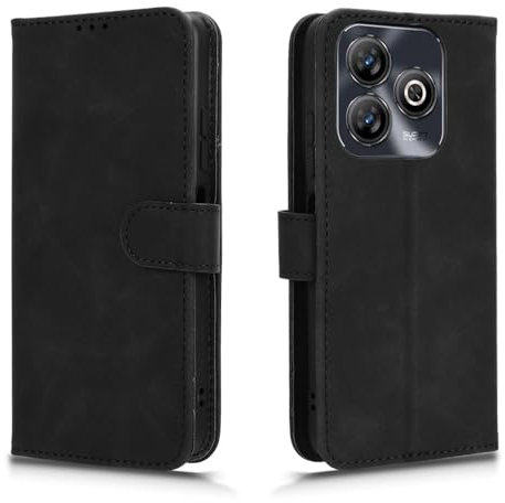 WBWONE Leather Folio Case for ZTE Blade A75 4G, Premium PU Leather Wallet Phone Case with [Card Holder][TPU Inner Shell] Shockproof Flip Cover, Black