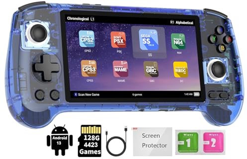 RG556 Retro Handheld Game Console , Dual System 5.48 Inch IPS Screen Built-in 128G TF Card Support TV Output (Transparent Blue-New)