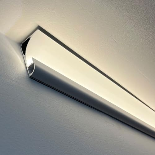 RENLXFI Led Crown Molding Led Channel Aluminum Crown Moulding, Linear LED Strip Diffuser for Ceiling Floor Wall Indirect Lighting Decor, Skirting Line Profile Baseboard Trim(White,160.8ft(49m) L)