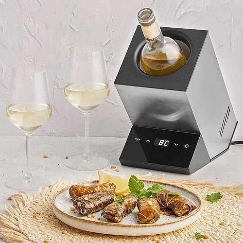 YANDDEA Elektrischer Wein-Konstantkühler, 41 °F-64 °F, Einstellbarer Flaschenkühler mit konstanter Temperatur, langsame Kühlung für Wein, Champagner,Silver