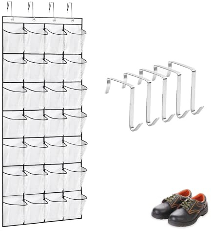 HUANR Rangement Suspendu, 24 Compartiments Rangement Porte | Rangement Chaussure Porte avec 4 Crochets, Sac de Rangement Mural, pour Portes, Murs, RV