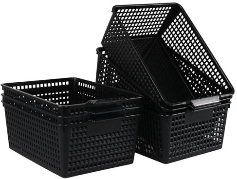 Kiddream 6-pack Large Storage Baskets, Plastic Organizing Basket Bins (Black)