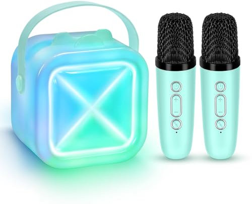 Karaoke Machine 2 Microphones for Kids Adults,Mini Karaoke Microphone Kids Microphone Portable Bluetooth Speaker Player Gifts Toys for Girls 4,5,6,7,8, 9,10 +Year Old Birthday Home Party (Light Blue)
