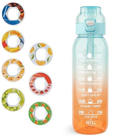 Lwtsrp Trinkflasche mit Geschmack, 1000ML Wasserflasche Starterset 0 Zucker mit 7 Pods Set, Trinkflasche für Ein Erfrischendes Trinkerlebnis Flasche für Laufen und im Fitnessstudio (Blau)