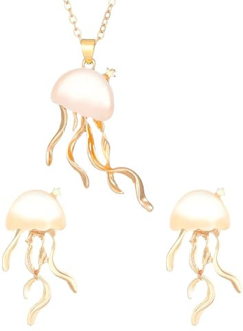 UYRVAPE 3 Stück Qualle Halskette Set, Qualle baumeln Ohrringe, Trendy Damen Choker Halsketten Ohrringe Schmuck Set Boho, Halskette verstellbares für Damen Mädchen Sommer Strand Schmuck(Gold)