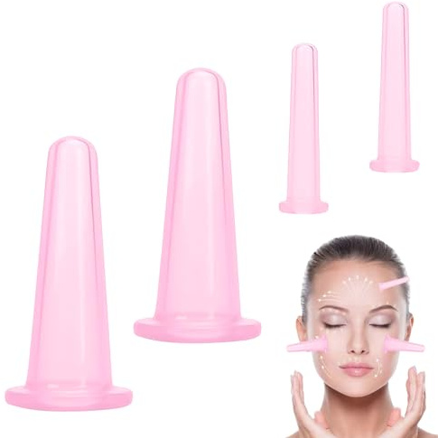 4 Stück Schröpfgläser Silikon Set,Gesicht Schröpfen Silikon Vacuum Cup,Facial Cupping,Schröpf Vakuum Saug Massageschalen,Silikon Schröpfen,Für Muskelentspannung,Blutzirkulation (Rosa)