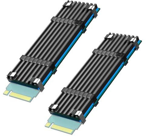2 Pièces Dissipateur Thermique pour SSD M.2 2280, Compatible pour PC et PS5/PS5 Slim, Heatsinks, Dissipateur Ssd,Corps en Aluminium 22x70x3mm, Installation Facile avec Crochets et Élastiques