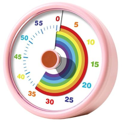 Puupaa Visueller Timer für Kinder, 60 Minuten Countdown-Uhr mit Regenbogen-Design, Zeitmanagement, Lernhilfe für Klassenzimmer, Heimstudium (rosa)