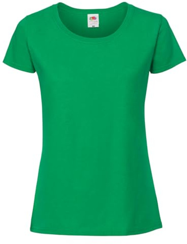 Fruit of the Loom Ladies Iconic 195 – figurbetontes Damen Shirt aus gekämmter Baumwolle, Rundhals Basic T-Shirt mit Seitennähten, Farbe:maigrün, Größe:S