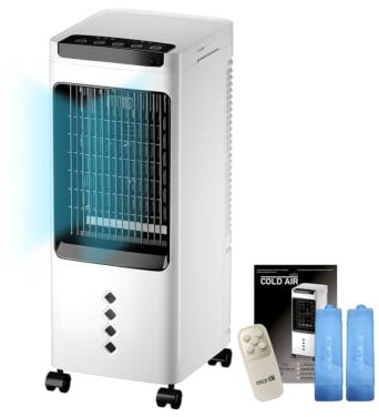 Genius Cold Air 3in1 Luftkühler Set, Weiß, Kompakt | 3in1 Luftkühler, 5-Liter-Wassertank, 60 Watt, 3 Stufen, 7-Stunden-Timer, Fernbedienung, Weiß