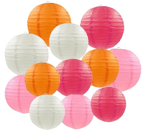 KUIRUNRX® Papierlaternen Dekoration, 12 Stück Runde Hängedekoration Papierlampions Deko, Lampions Set Rosa Orange und Cream Papier Lampions für Hochzeitsdekorationen, Geburtstagsfeier, Gartenparty