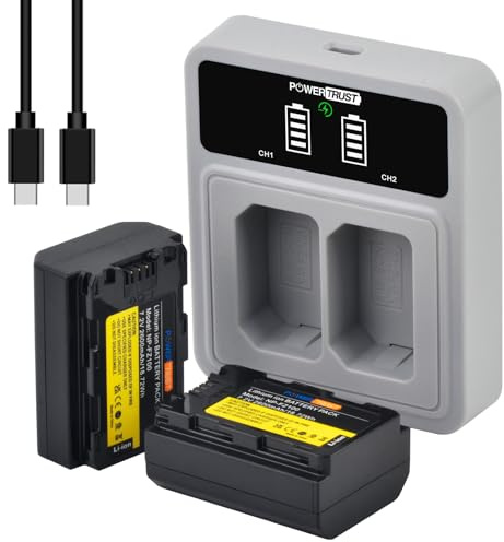 PowerTrust 2pcs NP-FZ100 Akku 2600mAh mit 20W Fast Dual USB-C Ladegerät für Sony A6700,A6600,A7iii,A7R iii,A7 IV,ZV-E1,A7R V,A7S III,A7C, A7CII, A7C R,FX3, FX30,A9,A9II