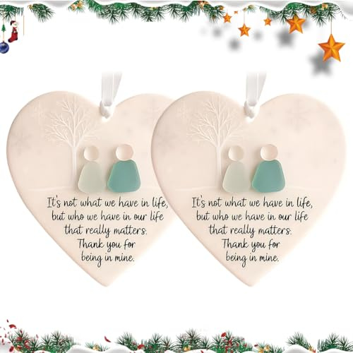 2PCS Heart-Shaped Sea Glass Friendship Decor, Sea Glass Gifts, Timeless Friendship Heart Ornament Friendship Gift For Women Christmas Tree Hanging Ornament For Friends Hänger im Ozean-Stil