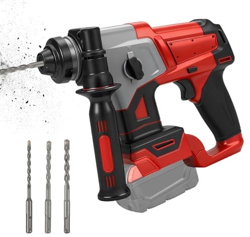 Roadtime 1200W 18V Brushless 2-in-1 Combination Hammer Drill, 3J Impact, SDS Plus, 3500rpm, 22mm, Compatible with Milwaukee M18 Battery (Battery Not Included), 3 Drill Bits, Compact Design