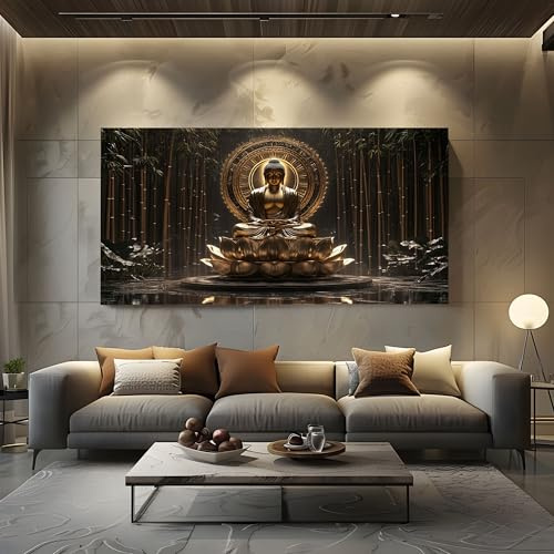 ZORYAN Kunstdruck Meditation Buddha Leinwandbilder Modern für Wohnzimmer & | SchlafzimmerOrientalisch Lotusblume Große Bilder Deko Asiatischer Stil Bambus 70x140cm Wandbild als Wanddekoration