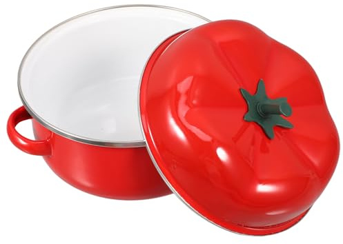 Emaillierter Kochtopf mit Deckel, 20cm, Rot, für Suppe | Doppelgriff Design, Leicht zu Reinigen, für Haushalt und Küche, Hält Saft und Geschmack im Topf