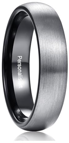 Vakki 4mm/6mm Partnerringe aus Wolfram, Herren Damen Schwarz-Grau Zweifarbig Ring für Hochzeit und Alltag, Bequeme Passform, Kuppelform, Größe 52(16.6)-72(22.9)