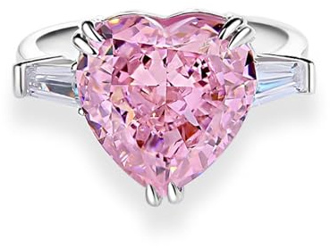 Whoiy Eheringe Gold Damen 585, Herz Kreierter rosa Saphir Hochzeits Ring 14k Weissgold Echt Gold Trauring für Frauen Gr. 48 (15.3)