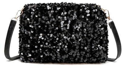 Damen Fashion Pailletten Tasche, Umhängetasche Pailletten Tasche Glitzer Abendtasche Clutch Damen Crossbody Schultertaschen für Hochzeit Party Freizeit Date (Schwarz)