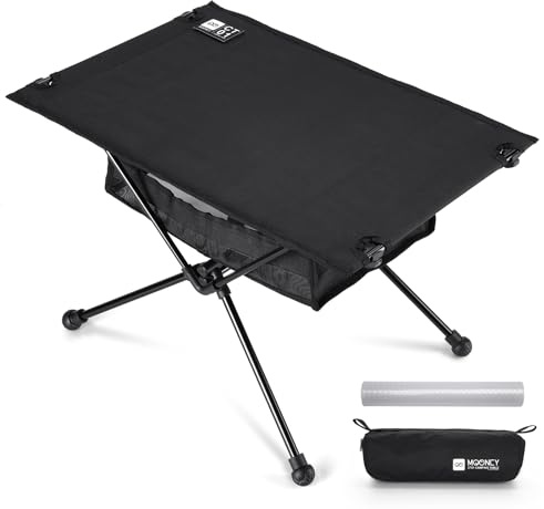 MOONCY Campingtisch Klappbar, Ultraleichter Klapptisch mit Ölbeständiger Matte und Netzbeutel, Tragbarer Picknicktisch bis 35 kg belastbar, ideal für Wandern, Angeln, Grillen und Strand, Schwarz