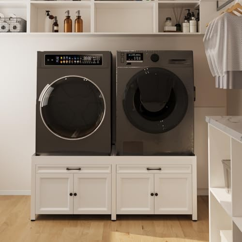 Waschmaschinenschrank mit 4 Türen und Schublade Weiß Aufbewahrungsschrank für Wohnzimmer