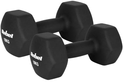 REBEL ACTIVE HEX Hantelset 2x 10 kg Gusseisen Neoprenhanteln Kurzhanteln Set rutschfest Sechskantform