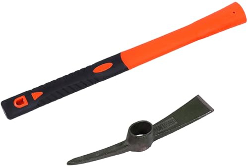 Heavy Duty Miniature Pick Mattock with Fiberglass Handle Garden Hand Tool for Gardening, Digging & Camping, Landscaping Mortar Removal Tool