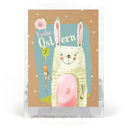 Frohe Ostern Samentütchen 10er Set - Kressesamen Gastgeschenk zu Ostern mit Osterhase Motiv - Samen Geschenk für Osterfeier, Kunden oder Freunde - Logbuch-Verlag