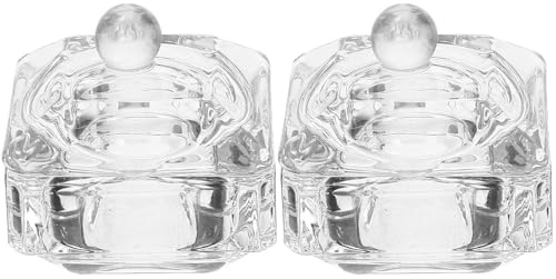 Housoutil Vasos de Cristal Cuadrados para Manicura, Set de 2 Tapa para Mezclar Monómero y Limpiar Pinceles, Accesorios para Decoración de Uñas Profesionales