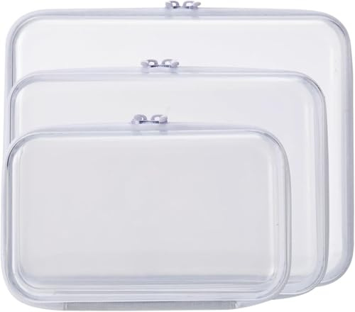 3PCS Clear Zipper Pouches, Kid's Toy Storage Organizer Bins, Zippered Hard Pouch Double, Portable Makeup and Cosmetic Bag, Hard Plastic Case,Clear Zipper Bags Pencil Case, Christmas Storage
