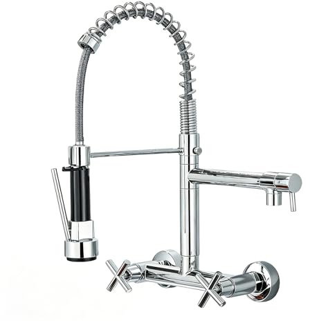YWJFSA Grifo Cocina Pared Grifo Cocina Flexible con 2 Modos de Salida Grifos Cocina Alto con Muelle,Enchapado