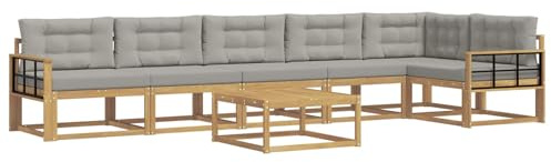 vidaXL Outdoor-Sofagarnitur 7 pcs Weiß und Hellgrau 79 x 79 x 37 cm, Moderne Garten-Sofa-Ecke, wetterfestes Set, modulares Lounge-Möbel, ergonomisch & Akazien-Stil