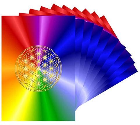 atalantes spirit Blume des Lebens Postkarte - Set 10 Stück - Energiebild Rainbow, regenbogenfarben - Größe 12 x 17,5cm - Lebensblume Karte blanko >A6