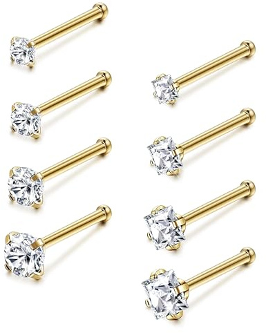 Jstyle 20G Nose Rings Stud for Women Men 14K Gold Plated Nose Jewelry 8Pcs