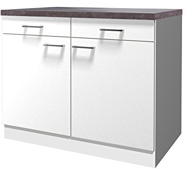 Flex-Well Küchenschrank LUCCA | Unterschrank | 2-türig, 2 Schubladen | Breite 100 cm | Weiß
