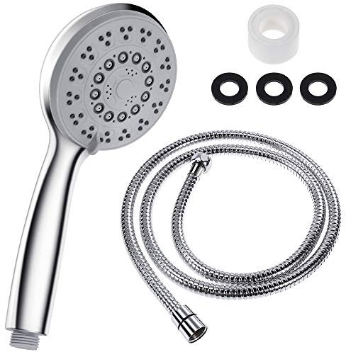 Rovtop Pommeau de Douche 5 Modes de Douchette à main amovible Tête de douche +Tuyau de Douche Flexible Tuyau en Acier Inoxydable 1.5 M