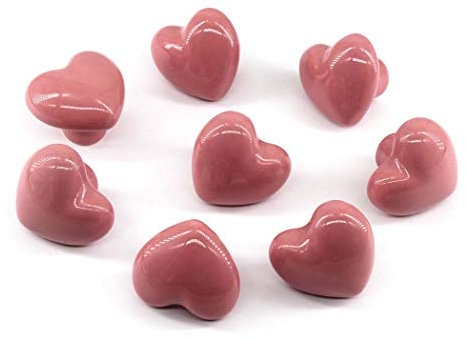 knauf keramik rosa für Schrank, Schublade, Herzform Griffe für Kinderzimmer Schrauben enthalten (8 Stücke)