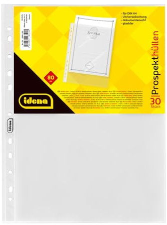 Idena 10406 - Prospekthülle DIN A4 Format, glasklar, 80µ, 30 Stück