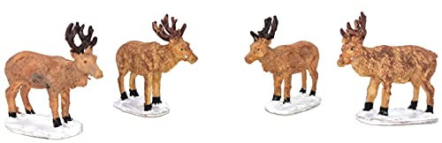 4 teiliges Set Weihnachtliche Miniatur-Figuren für ihre Winterwelt aus Poly - Hirsche aus Poly sortiert B6 x H6 cm - Winterwelt Szene Weihnachtsdorf Miniaturwelt Weihnachtsdekoration Sammlerobjekt
