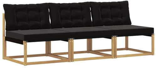 HFXHIJXQ 3er Outdoor Mittelsofa Set modular, Lounge Gartensofa aus Akazie Massivholz, Moderne Terrasse Balkon Chill-Out Couch mit Kissen, Gestell Weiß Kissen Schwarz